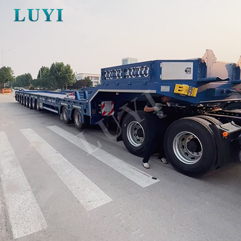 Semirremolque de plataforma baja extensible de 10 ejes y 100 toneladas para transporte de maquinaria de gran tamaño