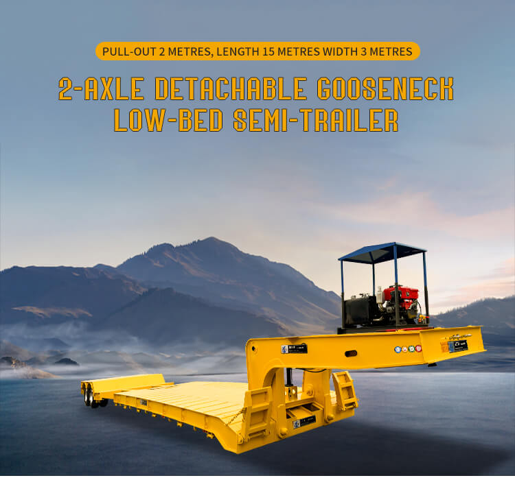 Remolque Lowboy con cuello de cisne desmontable hidráulico de 2 ejes y 120 toneladas Remolque Lowboy con cuello de cisne desmontable hidráulico de 2 ejes y 120 toneladas