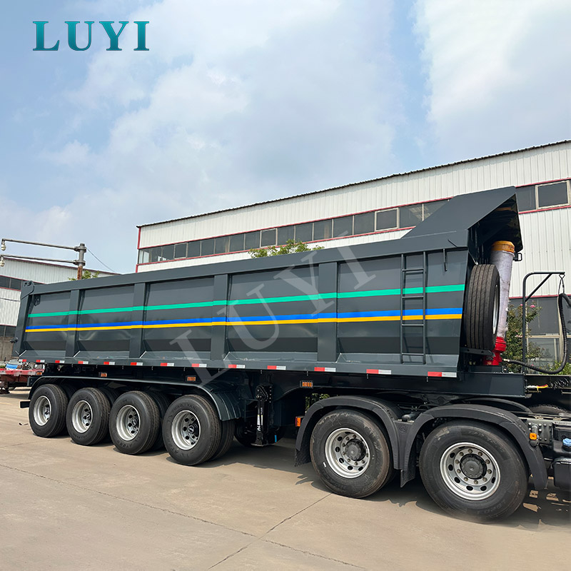 Guía de compra de semirremolque con volcador trasero negro de cuatro ejes para minería, construcción y transporte de carga a granel