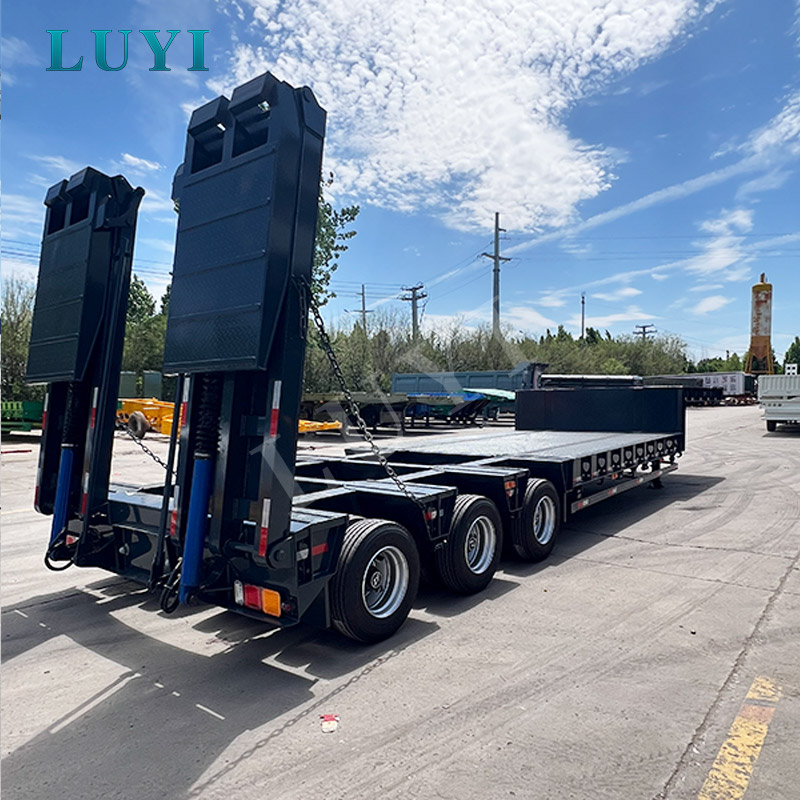 Semirremolque de plataforma baja 80T de 3 líneas y 6 ejes para transporte de maquinaria pesada