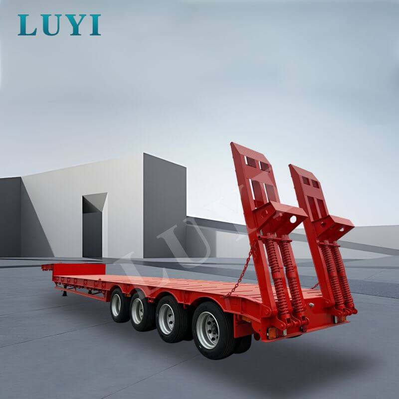 Semirremolque de plataforma baja con cuello de cisne y 60 toneladas de 4 ejes Semirremolque de plataforma baja con cuello de cisne y 60 toneladas de 4 ejes