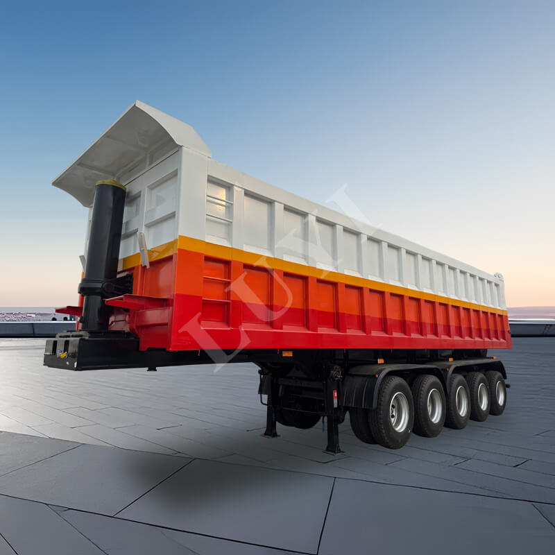 Remolque de camión volquete de acero al carbono de 5 ejes, remolque volquete trasero resistente de 120 toneladas Remolque de camión volquete de acero al carbono de 5 ejes, remolque volquete trasero resistente de 120 toneladas