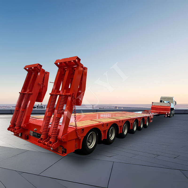 Remolque de 6 ejes, cuello de cisne de 80 toneladas, 100 toneladas, 120 toneladas, remolque retráctil de plataforma baja