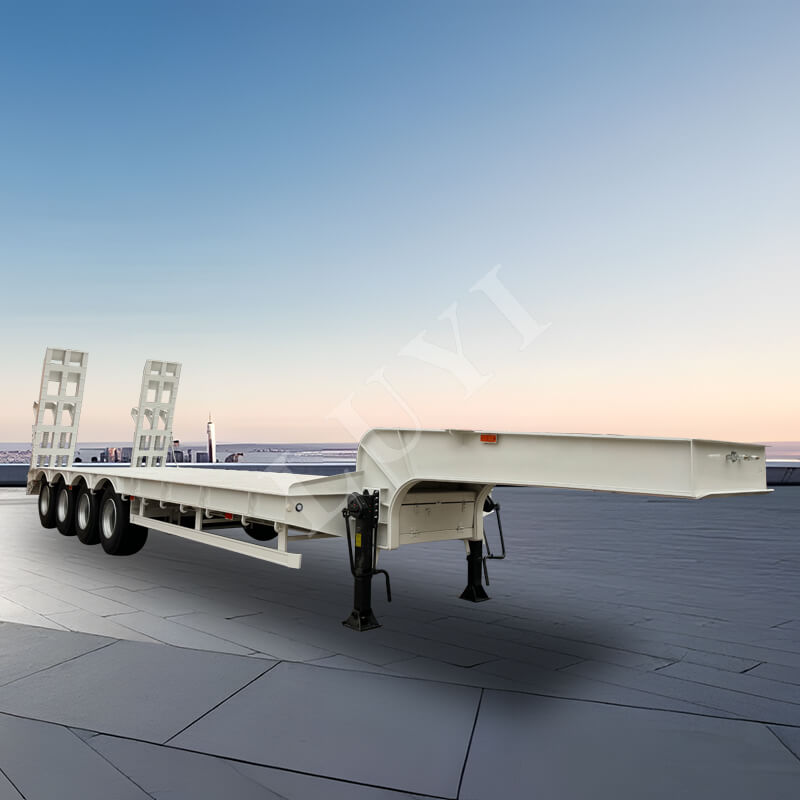 Remolque de plataforma baja de 4 ejes de alta resistencia con escalera mecánica para transportar maquinaria pesada